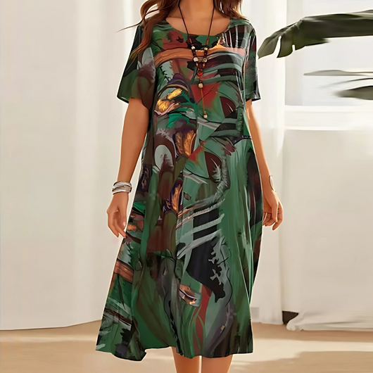 Reese | Midikleid mit abstraktem Print in lockerer Passform