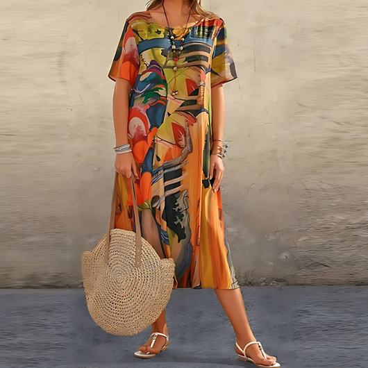 Reese | Midikleid mit abstraktem Print in lockerer Passform