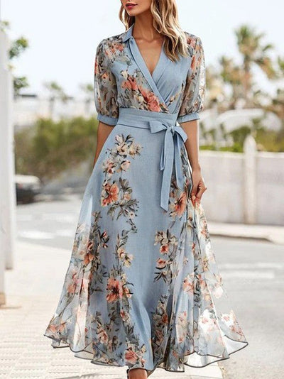 Liora | Geblümtes Chiffon-Wickel-Maxikleid – Kleid für Hochzeitsgäste