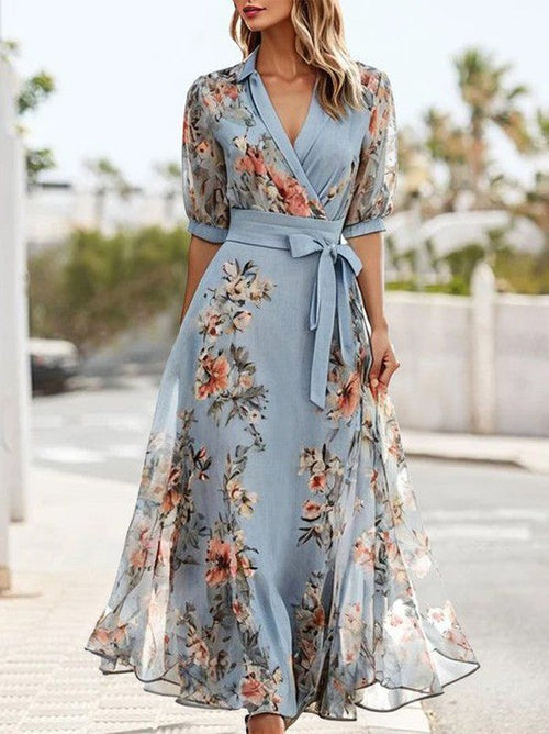 Liora | Geblümtes Chiffon-Wickel-Maxikleid – Kleid für Hochzeitsgäste