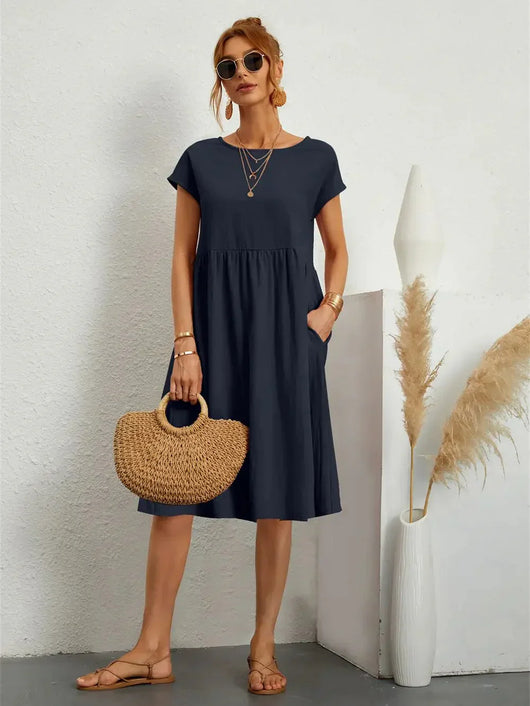 Seraphine | Midikleid mit Smok-Details und Taschen – Lässiges Sommerkleid