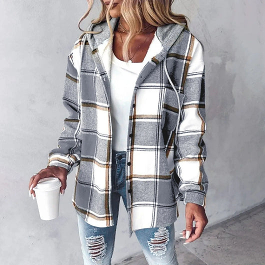 Annika | Damen Winter Freizeit Karo Hoodie Jacke