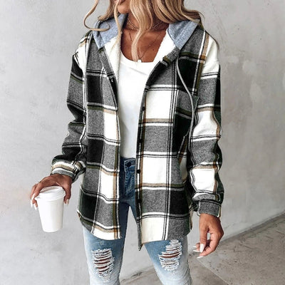 Annika | Damen Winter Freizeit Karo Hoodie Jacke
