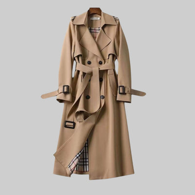 Helga | Damen Langer Doppelreihiger Trenchcoat Mit Gürtel