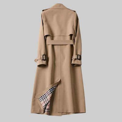 Helga | Damen Langer Doppelreihiger Trenchcoat Mit Gürtel