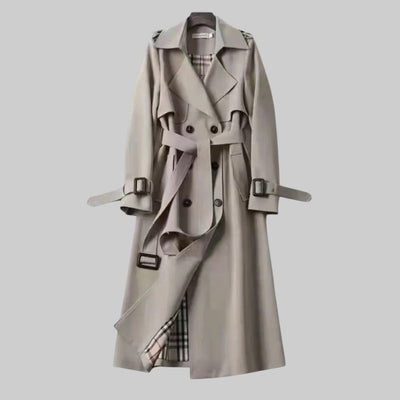 Helga | Damen Langer Doppelreihiger Trenchcoat Mit Gürtel