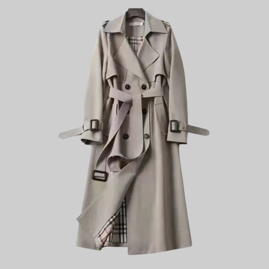 Helga | Damen Langer Doppelreihiger Trenchcoat Mit Gürtel