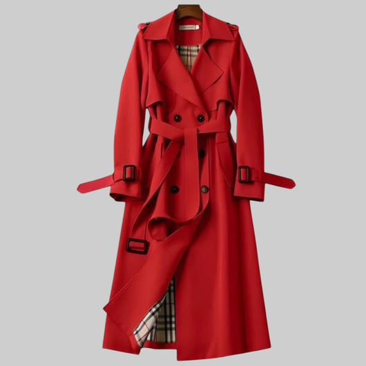 Helga | Damen Langer Doppelreihiger Trenchcoat Mit Gürtel