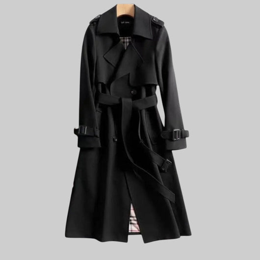 Helga | Damen Langer Doppelreihiger Trenchcoat Mit Gürtel
