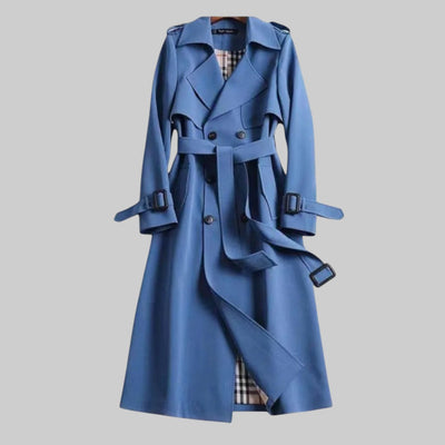 Helga | Damen Langer Doppelreihiger Trenchcoat Mit Gürtel