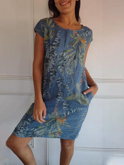 Angela | Damen Lässiges Sommerkleid mit Blattmuster