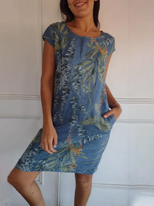 Angela | Damen Lässiges Sommerkleid mit Blattmuster