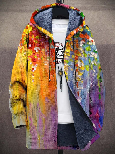 Leonie | Kunstdruck Fleece-gefütterter Oversized Zip-Hoodie Cardigan
