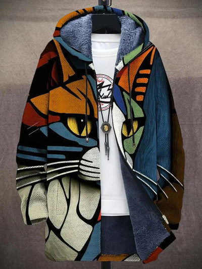 Leonie | Kunstdruck Fleece-gefütterter Oversized Zip-Hoodie Cardigan