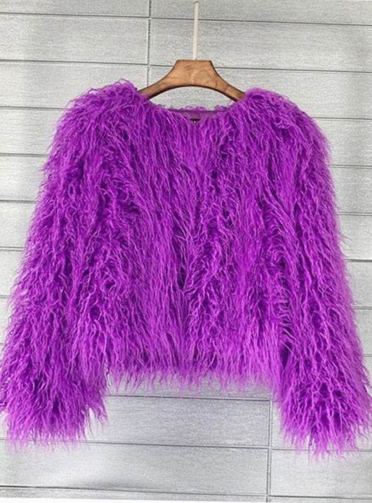 Mia | Kunstpelzmantel Damen Flauschige Kurzjacke Wintermantel