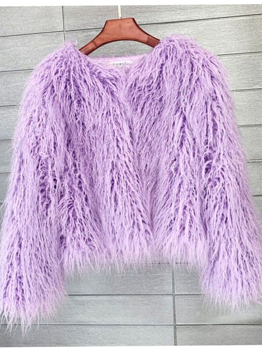 Mia | Kunstpelzmantel Damen Flauschige Kurzjacke Wintermantel