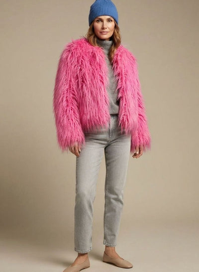 Mia | Kunstpelzmantel Damen Flauschige Kurzjacke Wintermantel