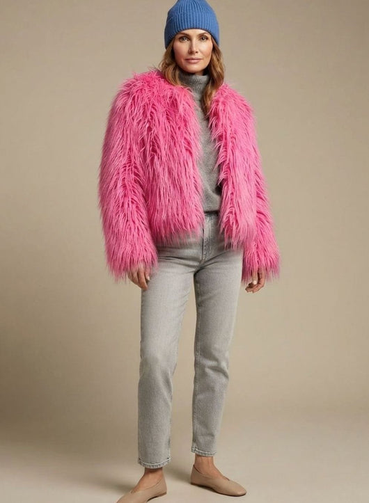 Mia | Kunstpelzmantel Damen Flauschige Kurzjacke Wintermantel