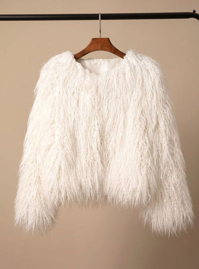 Mia | Kunstpelzmantel Damen Flauschige Kurzjacke Wintermantel