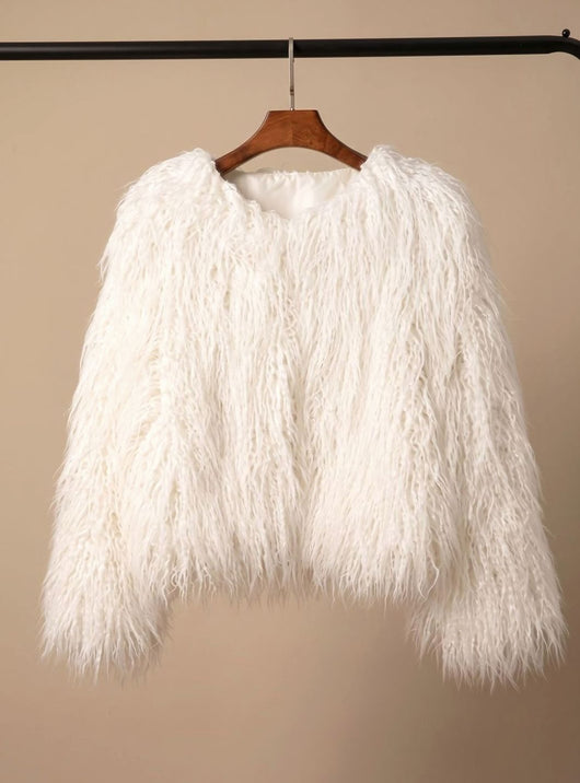 Mia | Kunstpelzmantel Damen Flauschige Kurzjacke Wintermantel