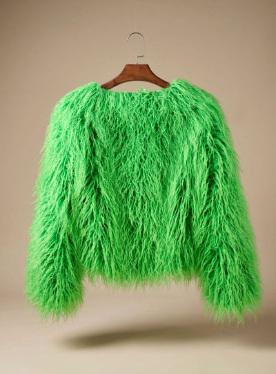 Mia | Kunstpelzmantel Damen Flauschige Kurzjacke Wintermantel