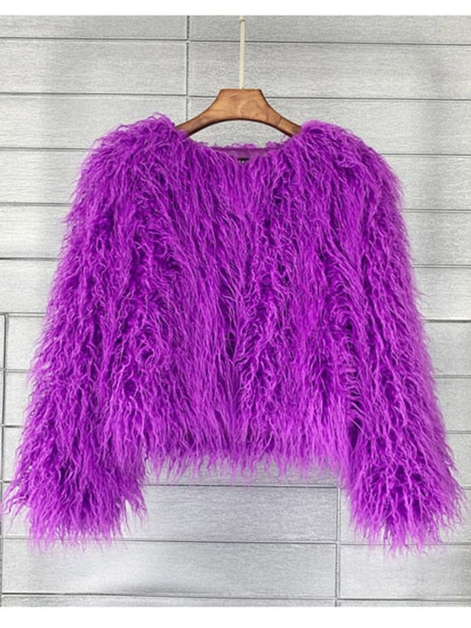 Marlene | Kunstpelzmantel Damen flauschiger Langflor Wintermantel