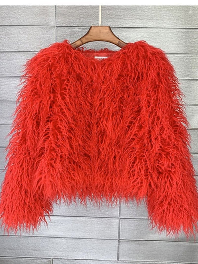 Marlene | Kunstpelzmantel Damen flauschiger Langflor Wintermantel