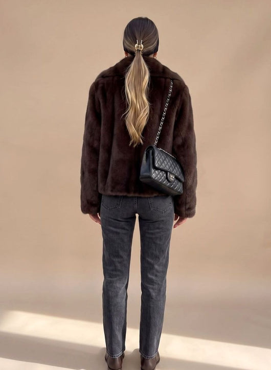 Johanna | Kunstpelzmantel Damen Kurz Klassischer Kragen Flauschige Jacke