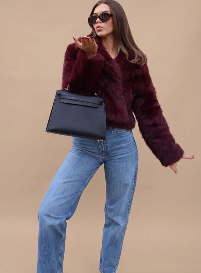 Elisabeth | Kunstpelzmantel Damen Kurz Tailliert Flauschig Warme Winterjacke