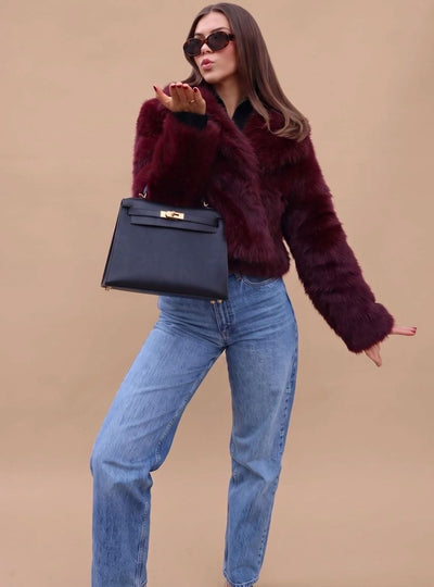 Elisabeth | Kunstpelzmantel Damen Kurz Tailliert Flauschig Warme Winterjacke