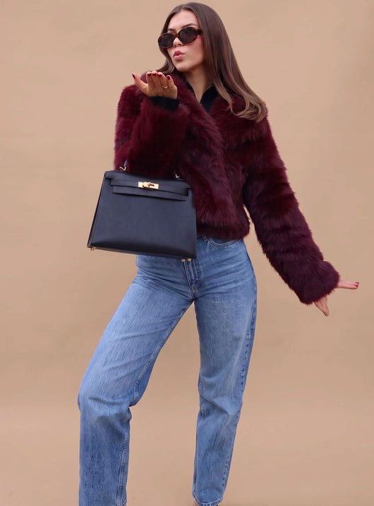 Elisabeth | Kunstpelzmantel Damen Kurz Tailliert Flauschig Warme Winterjacke