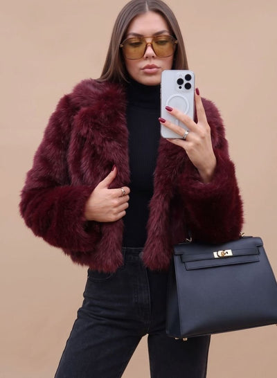 Elisabeth | Kunstpelzmantel Damen Kurz Tailliert Flauschig Warme Winterjacke