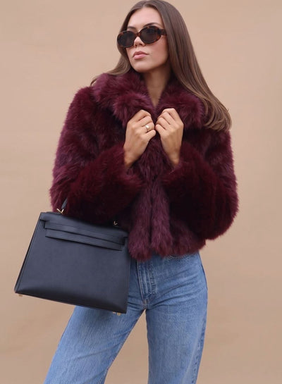Elisabeth | Kunstpelzmantel Damen Kurz Tailliert Flauschig Warme Winterjacke