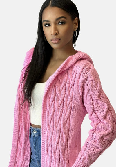 Charlotte | Lange Strickjacke Damen mit Kapuze Grobstrick Oversize Cardigan