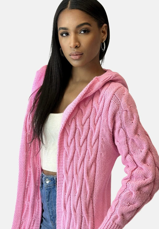 Charlotte | Lange Strickjacke Damen mit Kapuze Grobstrick Oversize Cardigan