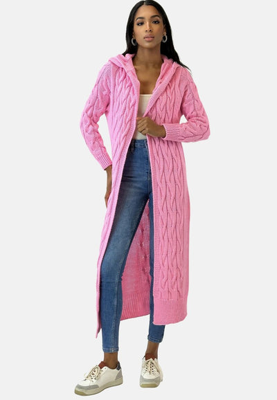 Charlotte | Lange Strickjacke Damen mit Kapuze Grobstrick Oversize Cardigan
