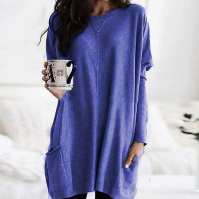 Leonie | Langer Damenpullover Oversized Rundhals mit Taschen