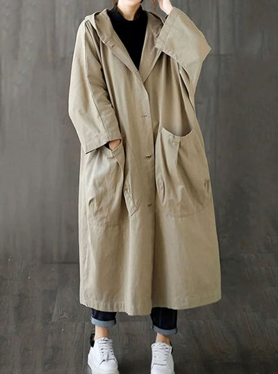 Clara | Langer Kapuzenmantel für Damen wasserabweisend Oversized Trenchcoat