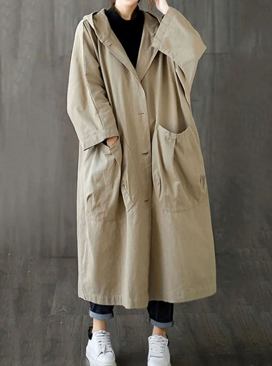 Clara | Langer Kapuzenmantel für Damen wasserabweisend Oversized Trenchcoat