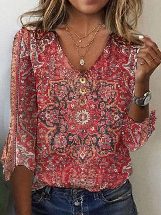 Elfriede | Damen Bluse mit Boho-Print im Orientalischen Stil