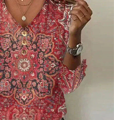 Elfriede | Damen Bluse mit Boho-Print im Orientalischen Stil
