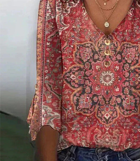 Elfriede | Damen Bluse mit Boho-Print im Orientalischen Stil