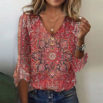 Elfriede | Damen Bluse mit Boho-Print im Orientalischen Stil