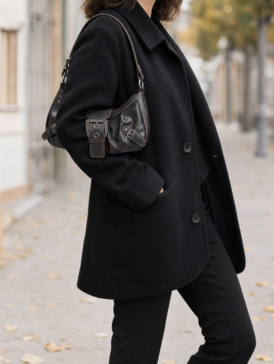 Woman wearing the Locksley Buckle Baguette