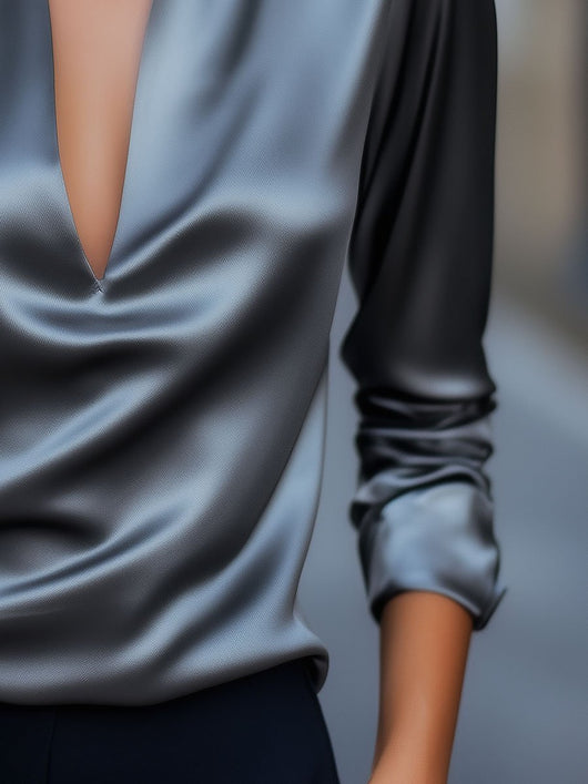 Jessica | Damen Frühlings-Satinbluse mit V-Ausschnitt