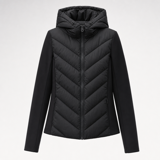 Marchmont Hooded Quilted Jacket in black, product shot