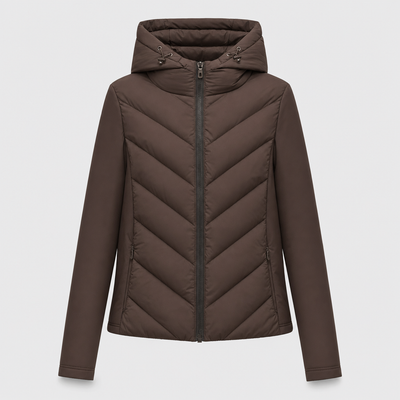 Marchmont Hooded Quilted Jacket in brown, product shot