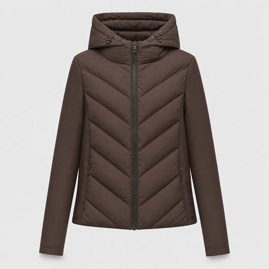 Marchmont Hooded Quilted Jacket in brown, product shot