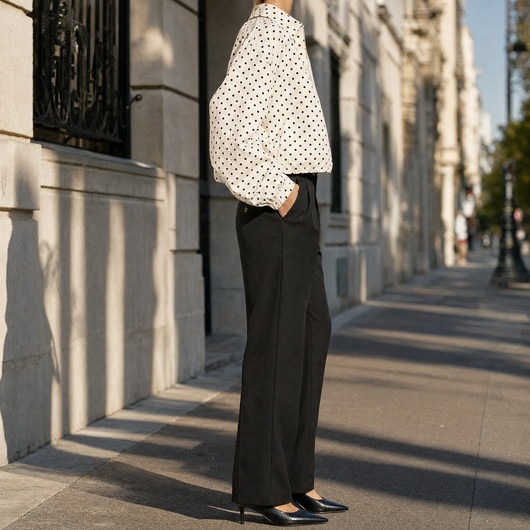 Margaux polka dot bomber jacket, side profile view