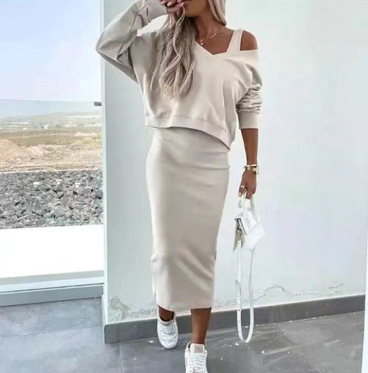 Barbara | Damen Freizeit-Set mit Strickpullover und Midikleid